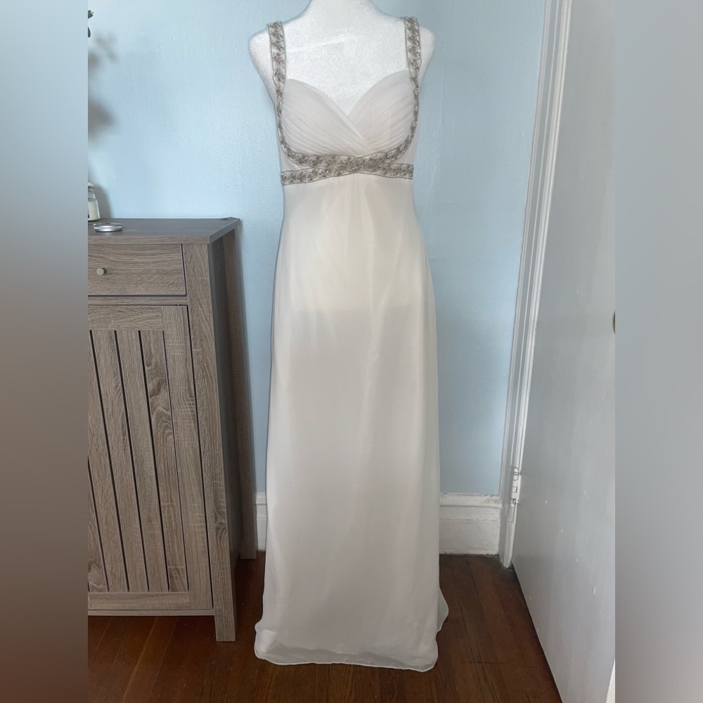 Dave & Johnny Evening Dress with Beaded Bodice and Long Flowing Skirt